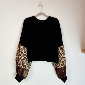 Zara Medium Oversized Cropped Suede Top | Patchwork Balloon Sleeves